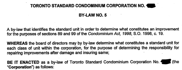 Sample Standard Unit By-law document