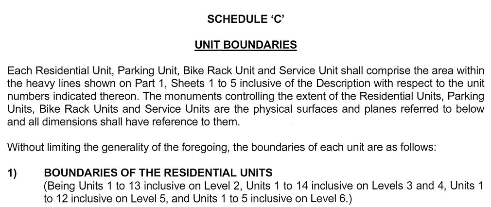 Schedule C – unit boundaries in a condominium declaration