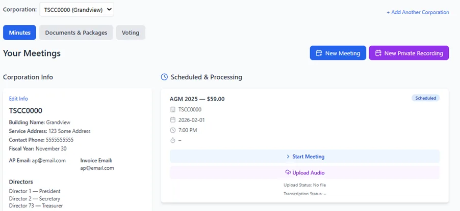 AI Minutes App interface